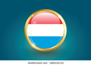 Luxembourg flag in 3D circle frame, can be used for independence day or any other events. gold glossy badge. vector illustration. EPS 10.
