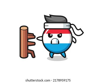luxembourg flag badge cartoon illustration as a karate fighter , cute style design for t shirt, sticker, logo element