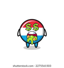 luxembourg flag badge character with an expression of crazy about money , cute style design for t shirt, sticker, logo element