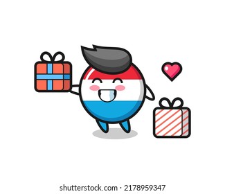 luxembourg flag badge mascot cartoon giving the gift , cute style design for t shirt, sticker, logo element