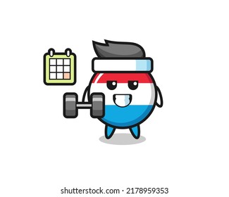 luxembourg flag badge mascot cartoon doing fitness with dumbbell , cute style design for t shirt, sticker, logo element