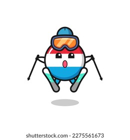 luxembourg flag badge mascot character as a ski player , cute style design for t shirt, sticker, logo element