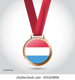 Luxembourg Flag in Bronze Medal. Vector Illustration. RIO Olympic Game Bronze Medal. Vector Illustration