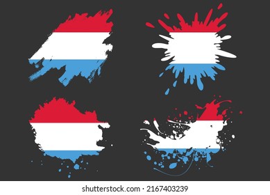 Juego de vectores de salpicaduras de pincel de bandera de Luxemburgo, activo de logotipo de país, concepto de ilustración de grunge de pintura, efecto de grifo de pincel de bandera de Luxemburgo, máscara de salpicadura de agua, idea de logotipo de bandera de país creativo