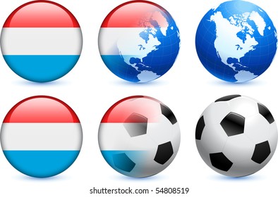 Luxembourg Flag Button with Global Soccer Event Original Illustration