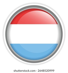 Luxembourg Flag Button Icon Glossy Round National Emblem Vector Illustration