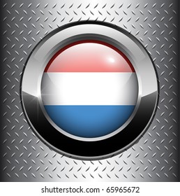Luxemburger Flaggenknopf auf metallischem Hintergrund, Vektorgrafik.