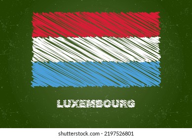 Luxembourg flag with chalk effect on green chalkboard, hand drawing country flag concept, green blackboard with Luxembourg flag, chalk texture, flag for kids, classroom material