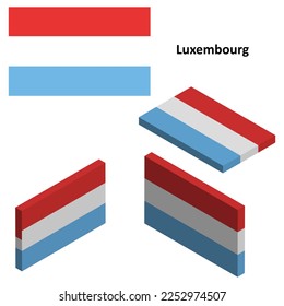 Bandera luxemburguesa, bandera del país, conjunto vectorial de iconos planos isométricos, estilo 3D, vistas diferentes. Elementos de diseño para banners, sitios web, presentaciones, infografías, mapas
