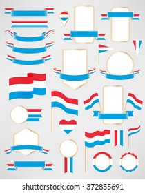 Luxembourg flag decoration elements. Banners, labels, ribbons, icons, badges and other templates for design