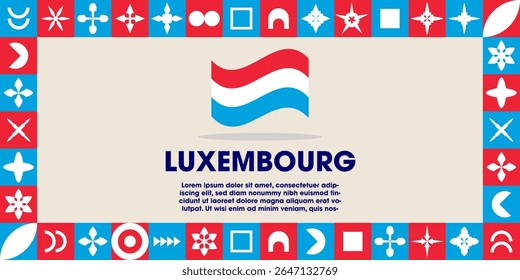 Luxembourg Flag Design banner with cultural design. Independence day design for Luxembourg celebration. Modern neo geometric retro design with flag, showcasing national pride and heritage.