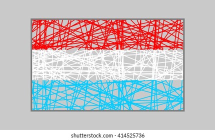 Luxembourg flag design concept. Flag painted by pencil strokes and country name. Image relative to travel and politic themes
