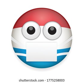 Luxembourg flag face with medical mask.High quality emoticon vector on white background.Emoji vector.Luxembourg flag emoticon.Flag emoji.