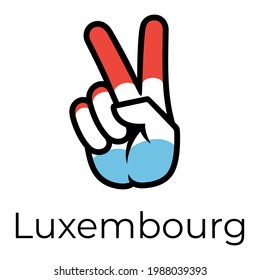 Luxembourg flag in the form of a peace sign. Gesture V victory sign, patriotic sign, icon for apps, websites, T-shirts, souvenirs, etc., isolated on white background