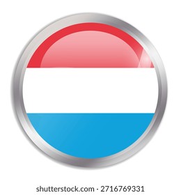 Bandeira de Luxemburgo - botão de círculo brilhante na moldura de metal exibe uma bandeira colorida de uma identidade cultural e patrimônio do país. A essência do orgulho e da unidade nacionais.