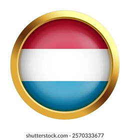 Luxembourg flag. Gold token. Red, white and blue symbol of national pride and cultural heritage. Close-up. Design for printing, souvenirs, gifts, important events and holidays, web design.