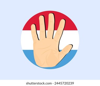 Luxemburgische Fahne mit Handstoppschild, Protest- und Menschenrechtsidee, Vektorgrafik-Design, Protest in Luxemburg, Einschränkung oder verbotenes Emblem, Verletzung der Meinungsfreiheit, Krieg beenden