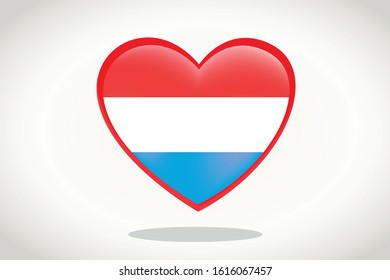 Luxembourg Flag in Heart Shape. Heart 3d Flag of Luxembourg, Luxembourg flag template design.