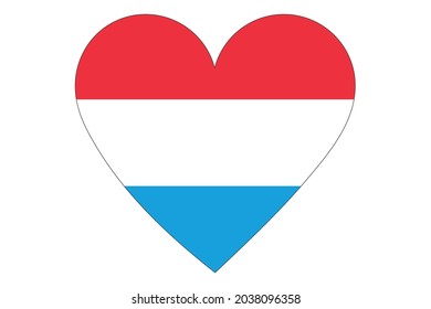 Luxembourg flag in heart shape isolated on white background.