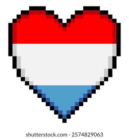 Luxembourg flag with heart shape in pixel art style