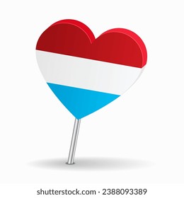 Luxembourg flag heart-shaped map pointer layout. Vector illustration.