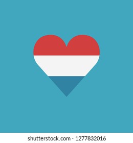 Luxembourg flag icon in a heart shape in flat design. Independence day or National day holiday concept.