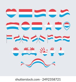 Luxembourg flag icon set vector isolated on a gray background. Luxembourg flag graphic design element. Flag of Luxembourg icons in flat style. Luxembourg symbols collection