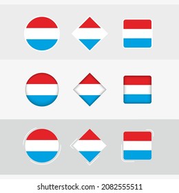 Juego de iconos de la bandera luxemburguesa, bandera vectorial de Luxemburgo. Tres versiones del icono.