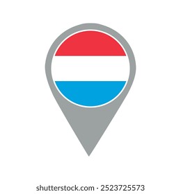 Luxembourg flag location pin, flag application, Flag on Location Pin, graphic design, map pointer, vector illustration.