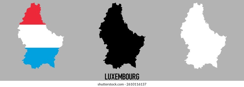 luxembourg flag and map shape black and gray color.