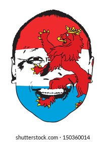 A Luxembourg flag on a face, isolated against white. 