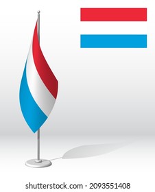 LUXEMBOURG flag on flagpole for registration of solemn event, meeting foreign guests. National independence day of LUXEMBOURG. Realistic 3D vector on white