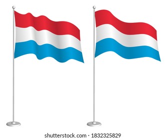 Luxembourg flag on flagpole waving in the wind. Holiday design element. Checkpoint for map symbols. Isolated vector on white background