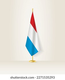 Luxembourg flag on a flag stand. Vector illustration.