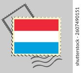 Luxembourg flag postage stamp. Isolated vector illustration on grey post stamp background