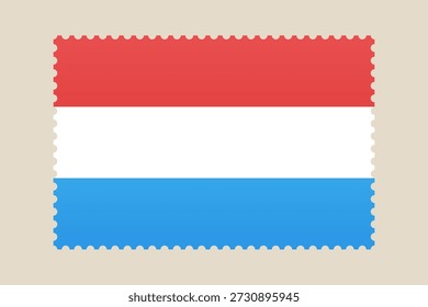 Ilustración vectorial de sello postal de la bandera de Luxemburgo con bordes perforados sobre un fondo aislado para viajes y correo..