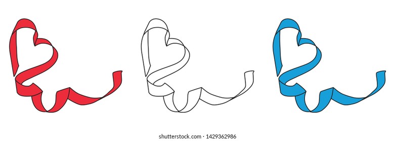Luxembourg flag ribbons heart set on white background, vector illustration.