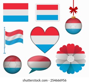 Luxembourg flag set of 8 items vector