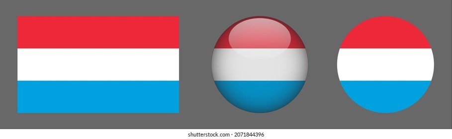 Luxembourg flag set collection, button rounded, flat rounded.