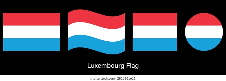 Luxembourg Flag Set with Waving, Circle and Rectangle Shapes Vector Illustration