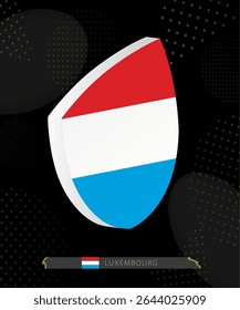 Luxembourg Flag Shield icon in 3D on Dark Modern Abstract Rugby Background. Perfect for sports events, heritage themes, national celebrations, and patriotic designs.