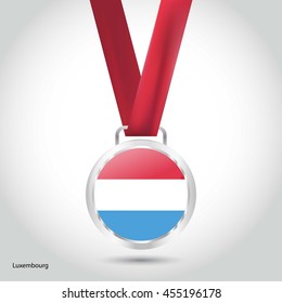 Luxembourg Flag in Silver Medal. Vector Illustration. RIO Olympic Game silver Medal. Vector Illustration