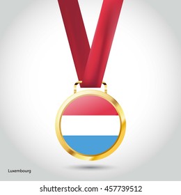 Luxembourg Flag in Silver Medal. Vector Illustration. RIO Olympic Game gold Medal. Vector Illustration