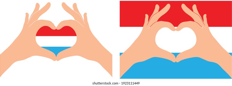 Luxembourg  flag. Two hands in the form of a heart with flag of Luxembourg  
