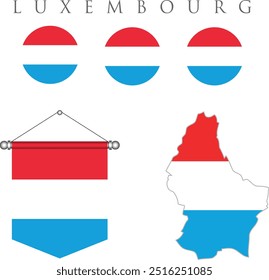 Luxembourg flag vector graphic. Rectangle Luxembourger flag illustration. Luxembourg country flag is a symbol of freedom, patriotism and independence. Luxembourg map and icon . National map