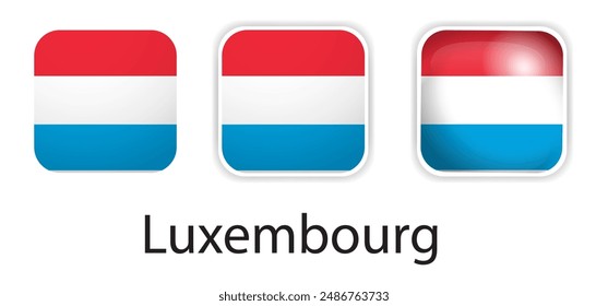 Luxembourg flag vector icons set in the shape of rounded square