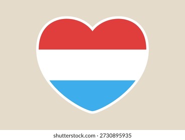 Bandeira de Luxemburgo em forma de coração simbolizando amor patriótico e identidade nacional em um fundo neutro.