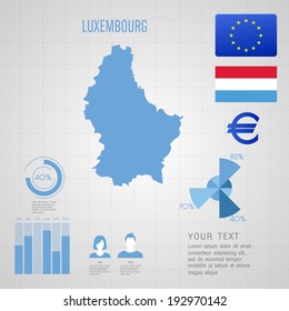 LUXEMBOURG flag. World Map. Travel vector Illustration.