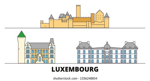 Luxembourg flat landmarks vector illustration. Luxembourg line city with famous travel sights, design skyline. 