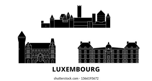 Luxembourg flat travel skyline set. Luxembourg black city vector illustration, symbol, travel sights, landmarks.
